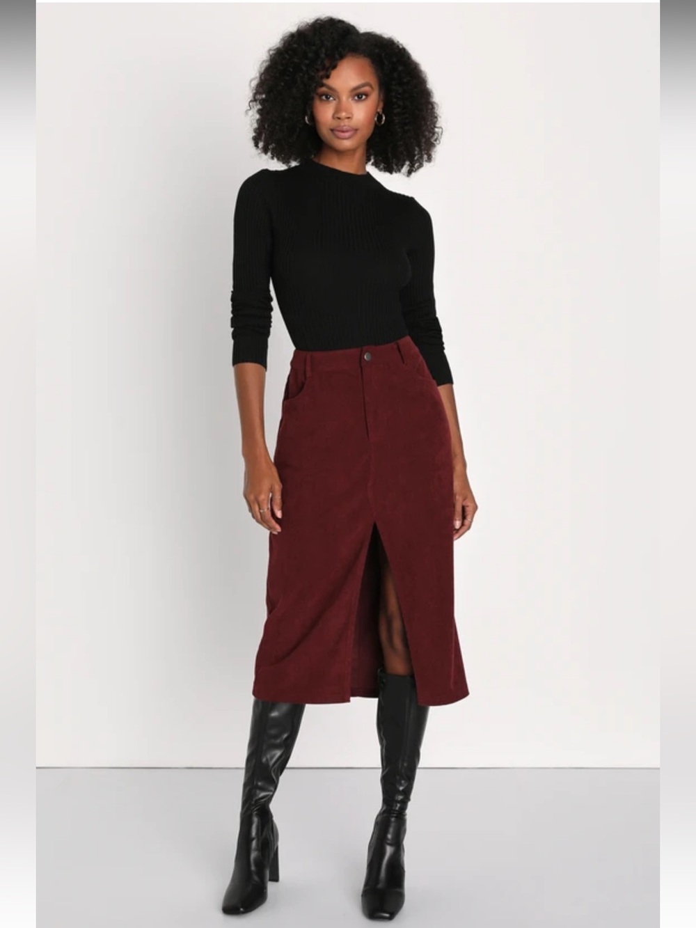 Loft Women’s Brushed Corduroy Midi Skirt in Deep Wine - Picture 8 of 17